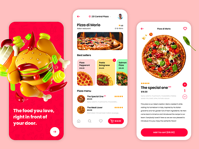 Food delivery app UX UI app chef delivery eat flat food graphic design material material you red restaurant ui ux
