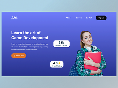 Landing page design : Game Development Course branding dailyui design game game course game dev