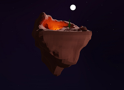 Desert 3d blender cactus camping desert design fire isometric lowpoly moon moonlight rock wallpaper