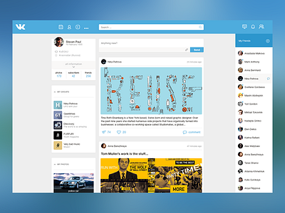Design concept vk.com blue clear concept feed messages music player profile social vk vkontakte web