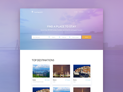 Landing page for Roomspoint color design hotel interface landing room travel ui ux web