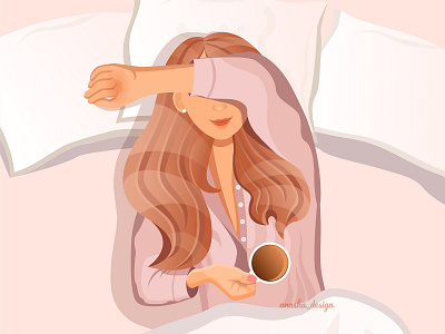 Cute girl with coffee in the morning. Vector illustration