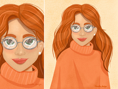 Portrait of a cute girl 2d cartoon character design digital illustration face girl glasses graphic design illustration ipad ipad pro portrait poster student woman