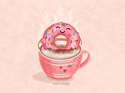 Cheerful donut in a cup of coffee
