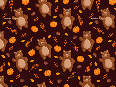 Seamless autumn pattern with bears