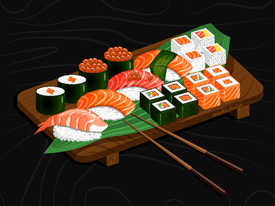 Sushi set 2d adobe illustrator art artwork asian food chopsticks design eat flat food graphic design illustration japanese food logo nigiri rolls salamon set sushi vector