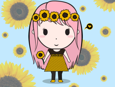 Sunflower Girl design illustration minimal vector