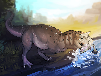 Carnotaurus Fishing Illustration