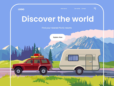Picnic - Find the best place for picnic creative design design exploration explore finding illustration illustration art illustration design landing design landing page design landingpage landscape layout minimalism minimalist picnic landing page traveling webdesign
