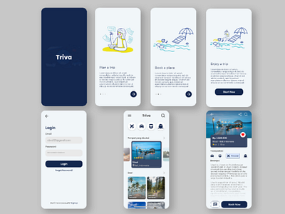 Triva, Mobile Trip App UI Design androidapp design illustration iosapp mobileapp travel trip uidesign uiux uiuxdesign ux