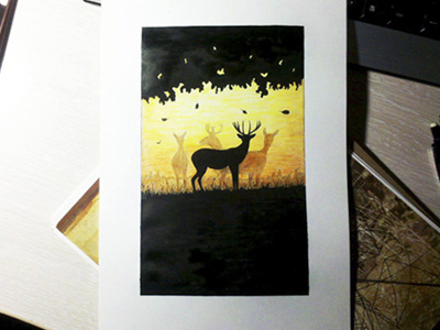 Deer animal deer forest illustration nature sunset