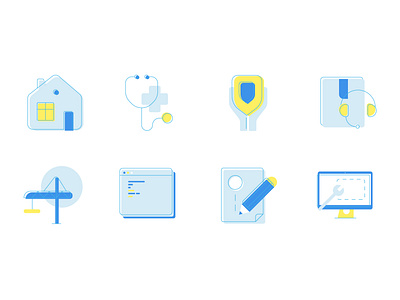 Icons audio building computer doctor fix fixed headphones home house icon design icon set iconography icons icons pack insurance insurance app protection software support work