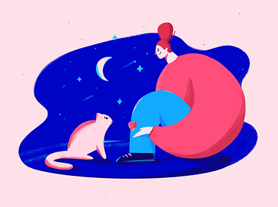 Love for pets art cat digitalart female girl heart home illustration love milkyway moon moonlight night pet pets relationship relax stay home web woman