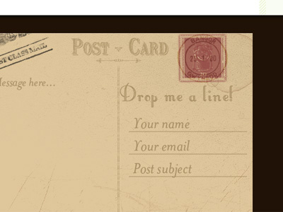 Post Card brown contact email red stamp tan