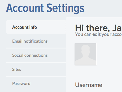 Account Info avatar nav navigation settings web