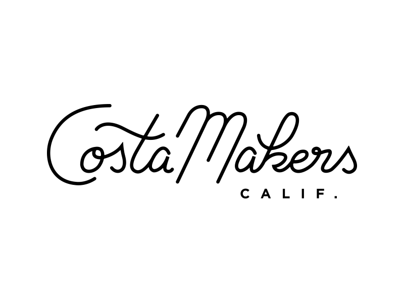 Costa Makers Logo script logo california inverted custom font black and white coworking space costa mesa branding