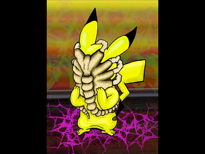 Face Huggin' Pikachu alien. facehugger art avp digital pikachu pokemon