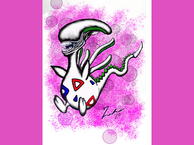 Xenotic alien art digital pink pokemon togetic xenomorph