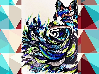 Abstract Canine abstract art canine drawing ink pen wolf
