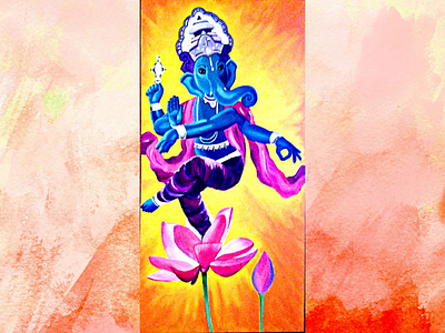 Lotus God acrylic art ganesha hindu lotus painting