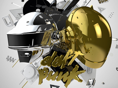 Daft Punk Print 3d artwork daft punk gold music poster render silver type