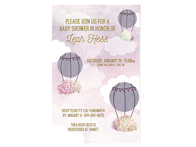 Baby Shower Invitation babies baby cutesy design doodle hot air balloon invitation party rose shower soft sweet