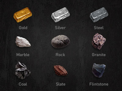 Some icons for a browser game game game icons gold icons ignot materials mini small stone