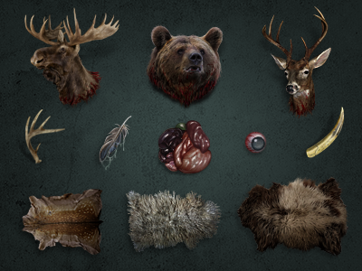 Some gory icons animal blood brutal game icon gore hunting intestines realistic trophy