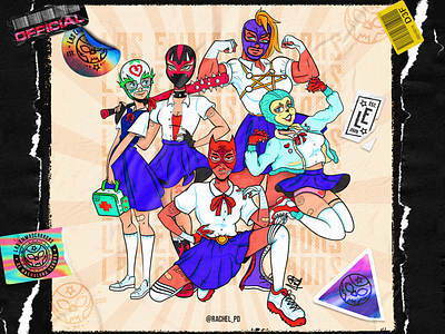 Las Enmascaradas characterdesign digitalart fighter illustration lucha lucha libre mascaras mask mexico school girls