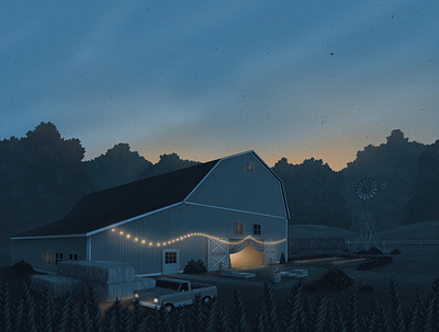 Jimmy’s Event Barn architecture barn design drawing event barn illustration poster poster art sunset