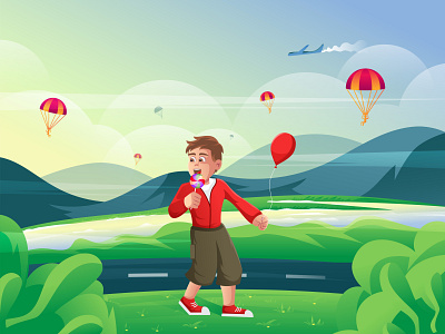 Happy Kid-28-illustration child illustration children book children book illustration design flat color gradient color gradient illustration graphic design happy kid illustration illustrator inspiration landing page landing page illustration nature river sky vector vector illustration website illustration