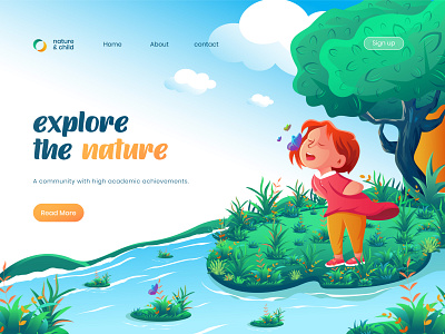 Nature And Child landing page Illustration child illustration children illustration design flat color graphic design happy kid illustraiton illustration illustrator inspiration landing page landing page illustration natural illustration nature nature and child nature illustraiton river illustration vector vector illustration website website illustration