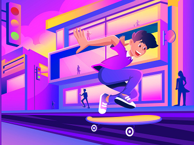 Kid skating landing page Illustration