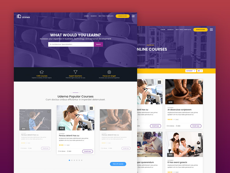 UDEMA - Modern Educational Site Template university udemy teaching school lms learning management system learning educational courses college campus academy