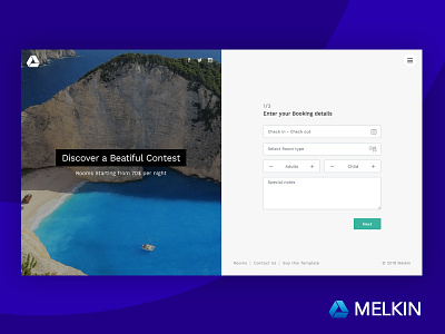 Melkin - Booking and Reserve Form Wizard accommodation bed and breakfast booking form booking wizard form wizard hotel motel reserve restaurant spa themeforest tourism travel wellness