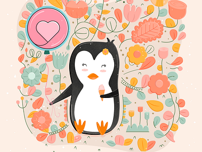 PINGUINO JENYFER HERRERA belleza concept concept art creativity digital illustration digitalart diseñador flores ice ilustración ilustration marca marcapersonal marcas natural patterns pinguin textile textile print