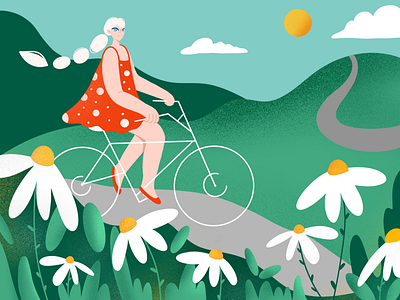 Summertime bicycle drawing girl illustration procreate