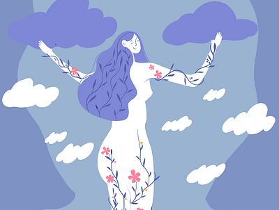Spring blue character girl illustration procretae