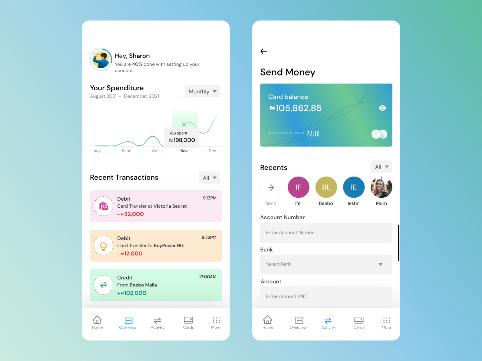 Finance App by Sharon Johnson on Dribbble