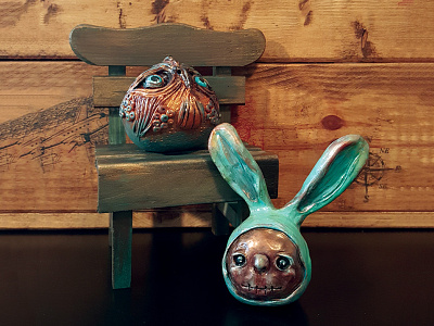 Owl & Bunny animals clay halloween handmade miniheads owls polymerclay sculpture wip