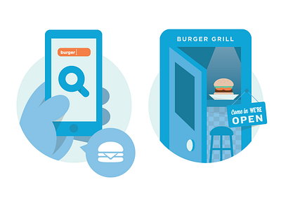 Introducing Foursquare Ads advertising burger foursquare illustration search