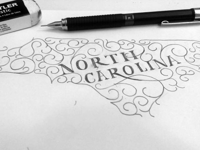 North Carolina— Rough Sketch black and white hand lettering mistermisses mrdavenport north carolina script sketch swash typography work in progress