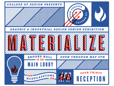 Materialize exhibition gradient graphic design industrial design materialize nc state college of design poster senior senior show studio typography