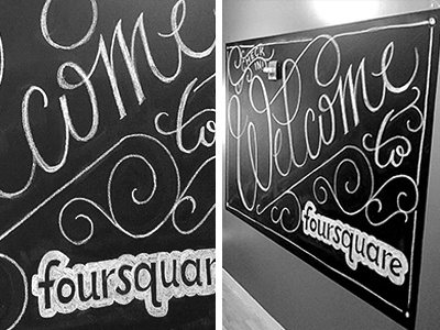 Welcome black and white chalk check in now foursquare hand lettering mrdavenport typography welcome