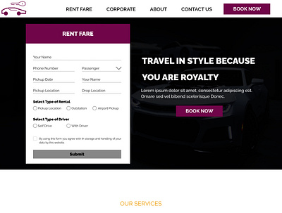 Car Rental Landing page adobe illustrator adobe photoshop design graphics illustration interactive design product design ui uiux design vector web development