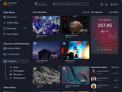 NFT Dashboard dark mode dark mode dashboard design illustration nft nft dashboard ui web development