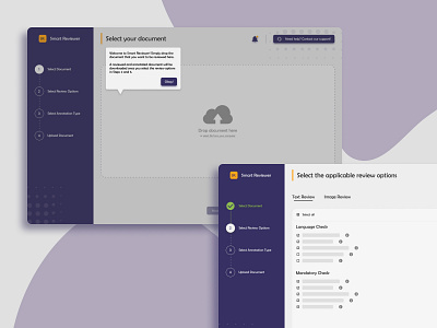 Smart Document Reviewer minimal onboarding ui singapore stepper ui upload file ux web design