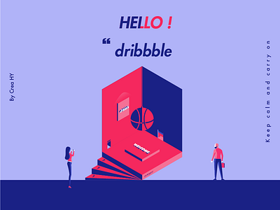 Hello dribbble ball debut dribbble first illustration invitation shot thanks