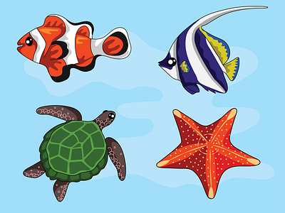 Sea creature illustrations for a company 3d adobe animal art artist character design concept design digital art graphic design illustration illustrator logo sea