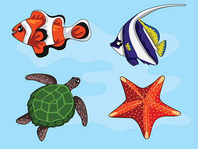 Sea creature illustrations for a company